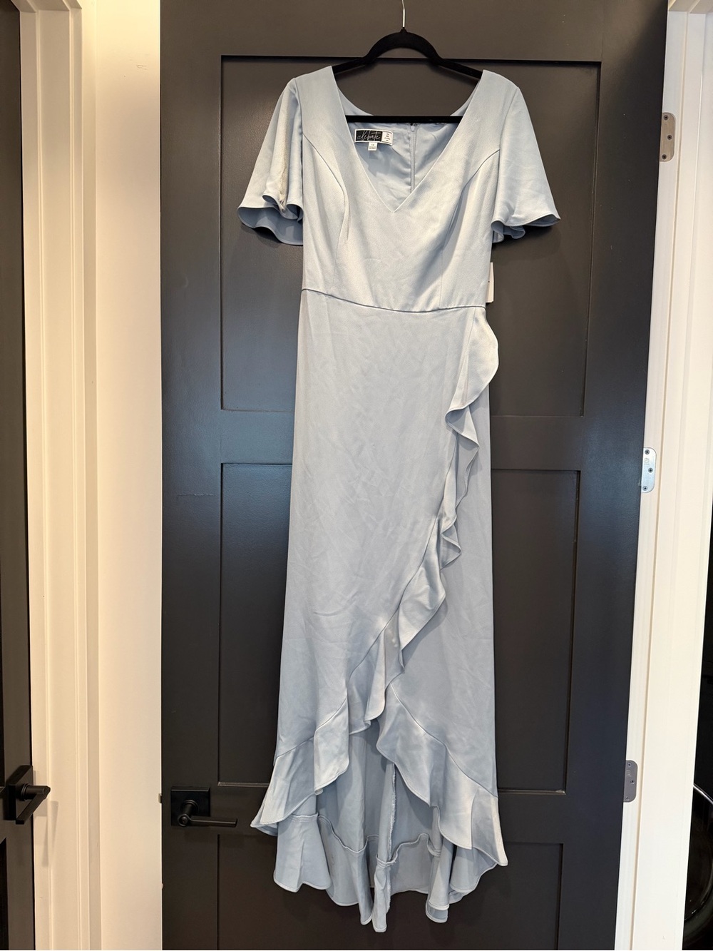 David's Bridal Light Blue Ruffle Wrap Dress